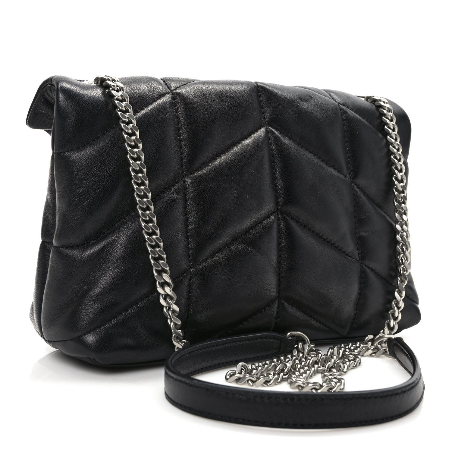 Saint Laurent Lambskin Quilted Toy Loulou Puffer Monogram Chain Satchel Black 3 of 9
