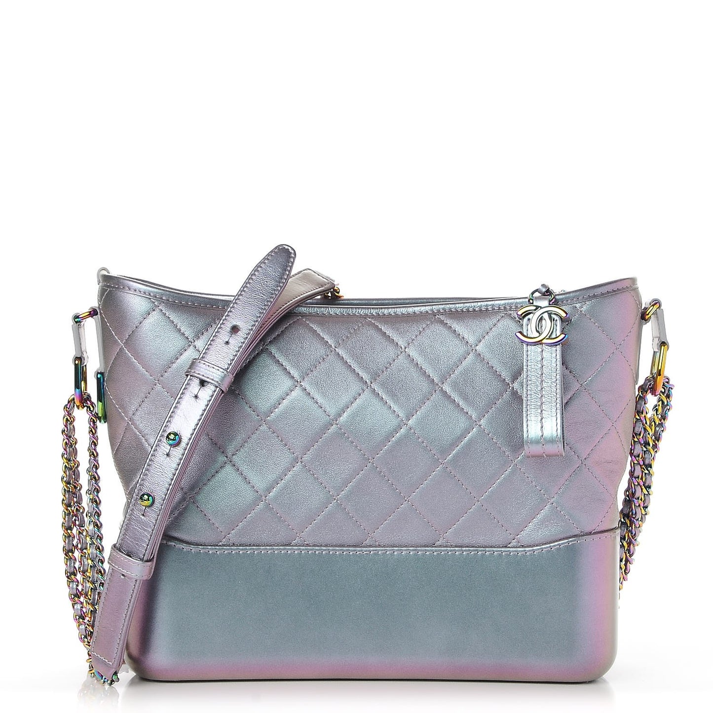 Iridescent Lambskin Calfskin Quilted Medium Gabrielle Hobo Light Purple
