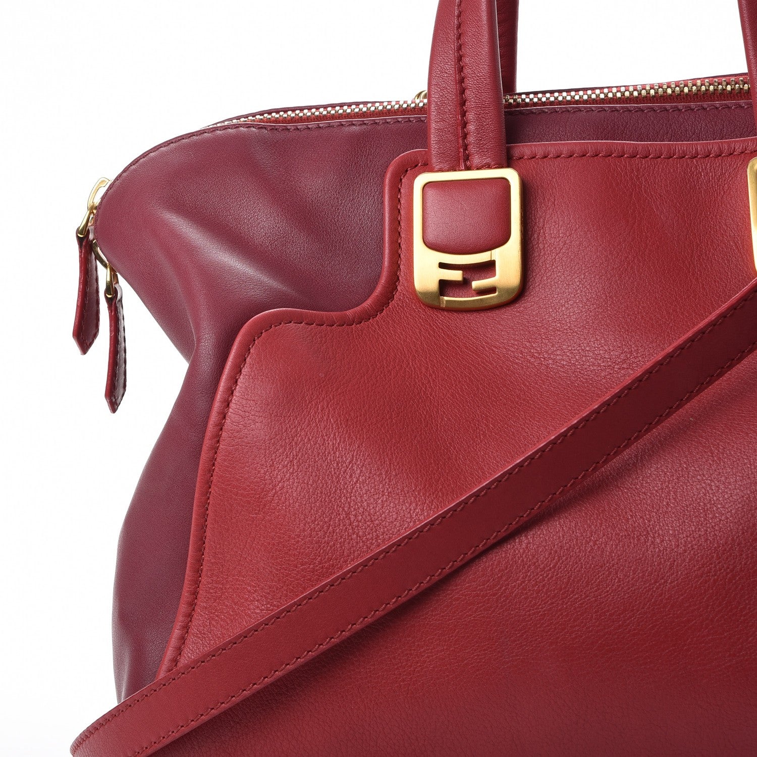 Fendi Vitello Capra Alabama Colorblock Large Chameleon Tote Ciliegia Bordeaux Ruby 12 of 16