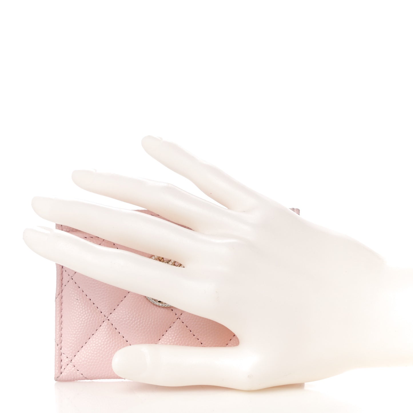 Caviar Quilted Crystal Card Holder Pink