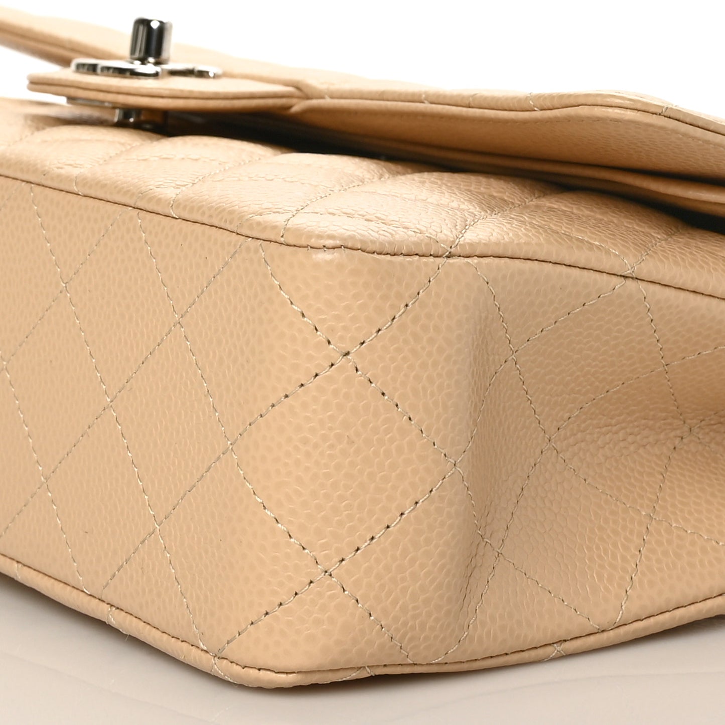 Caviar Quilted Medium Double Flap Beige