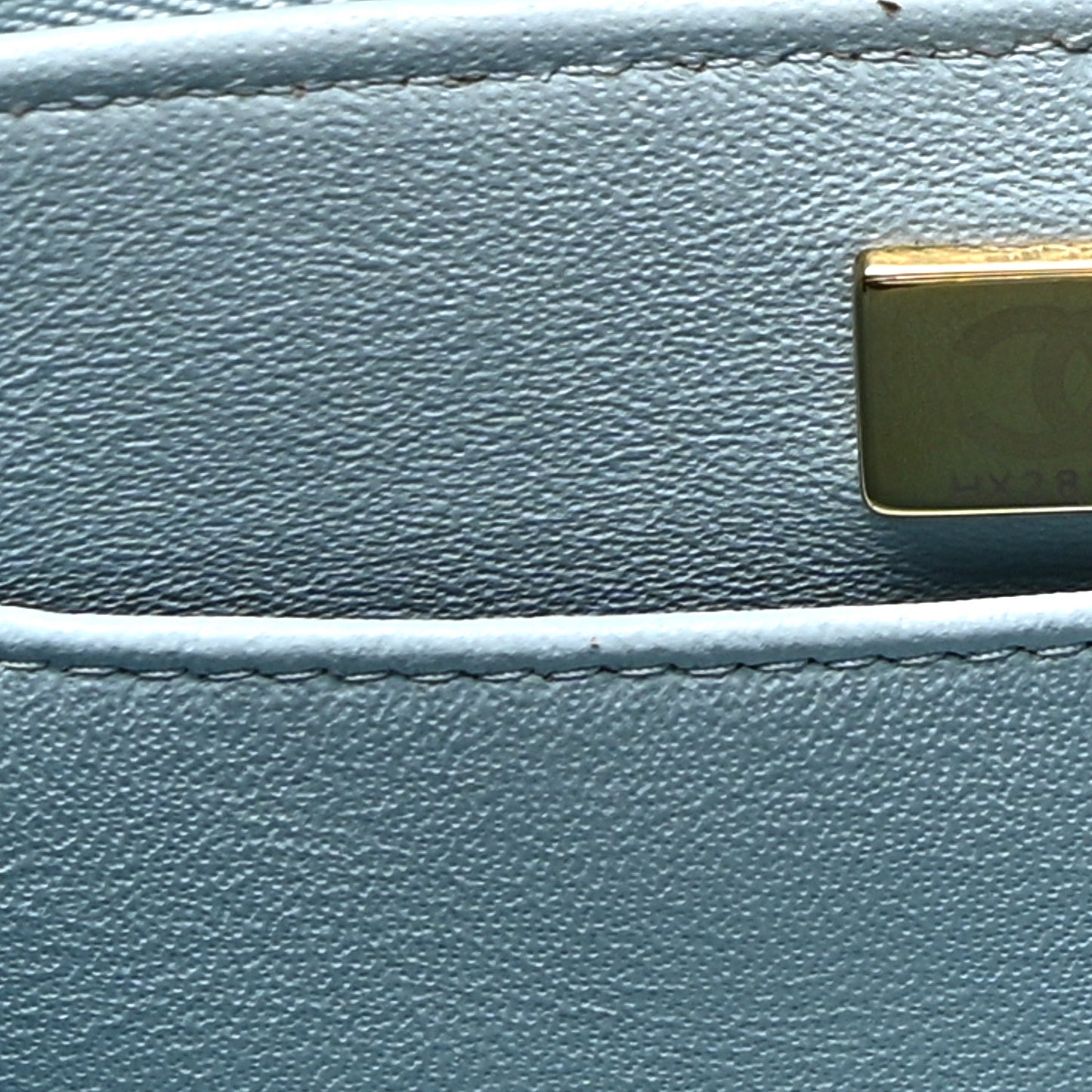 Caviar Quilted Small Top Handle Vanity Case With Chain Light Blue