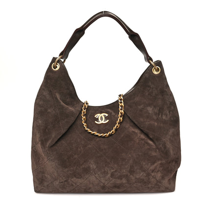 Chanel Suede Calfskin Lambskin Quilted Maxi Hobo Dark Brown 1 of 11