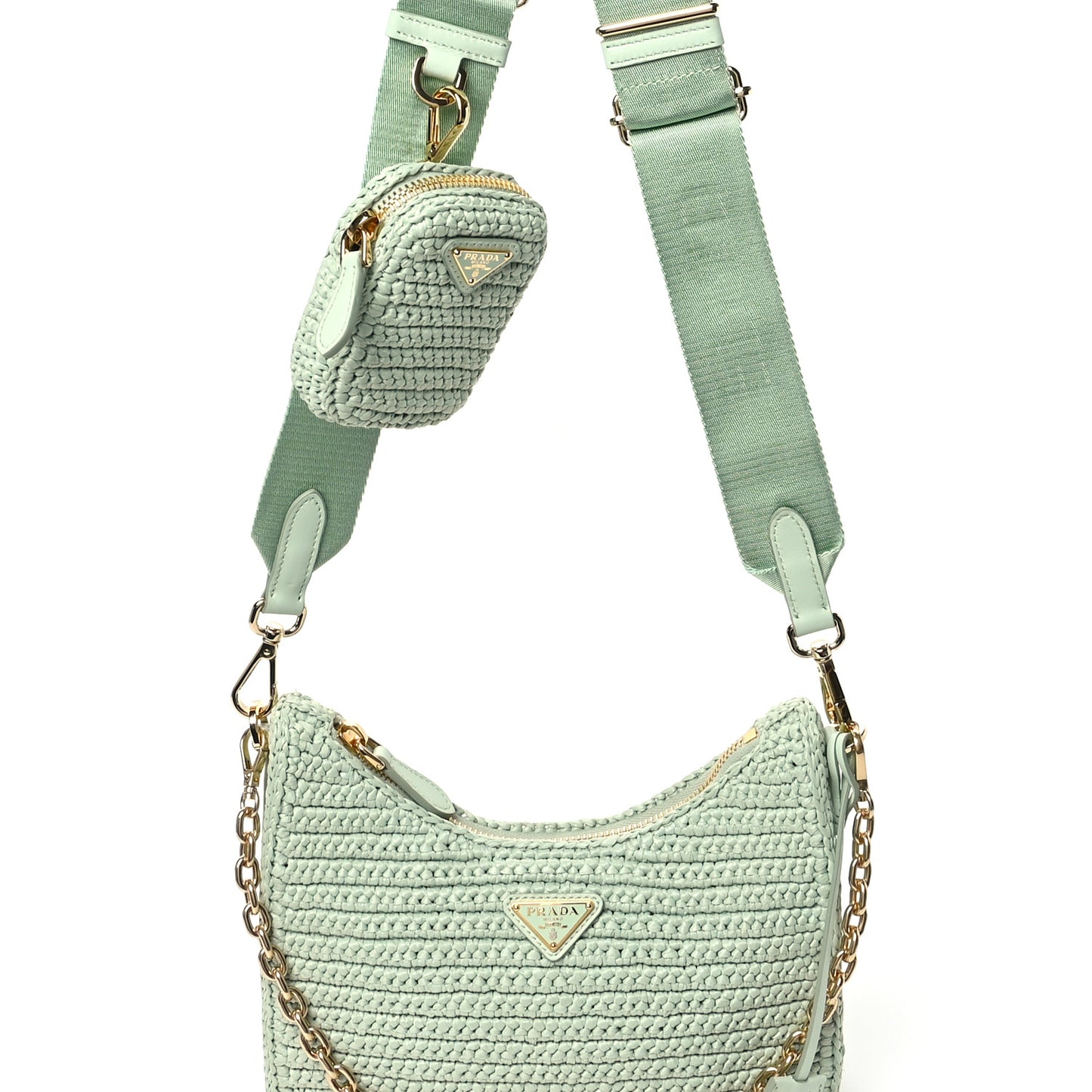 Yarn Raffia Effect Crochet Re-Edition 2005 Shoulder Bag Acqua