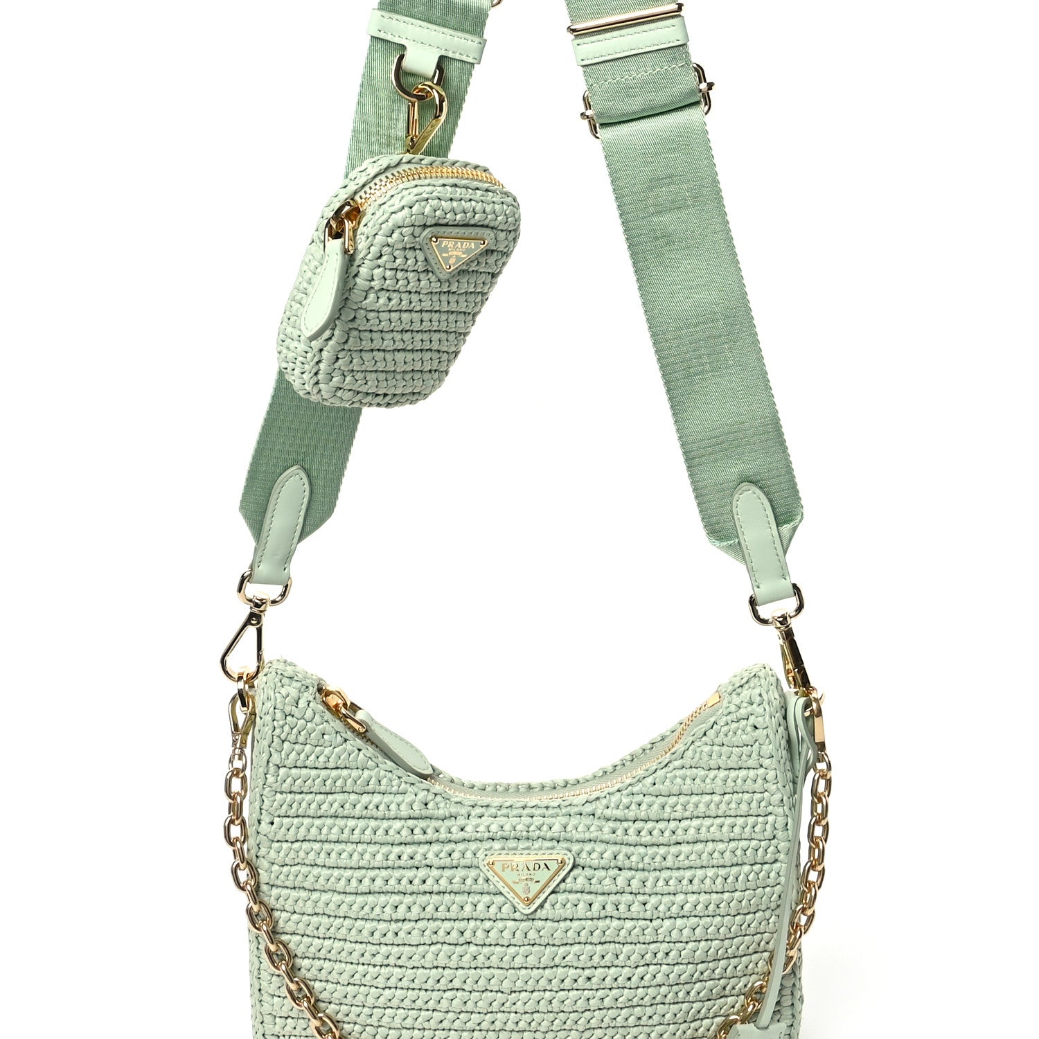 Prada Yarn Raffia Effect Crochet Re-Edition 2005 Shoulder Bag Acqua 10 of 13