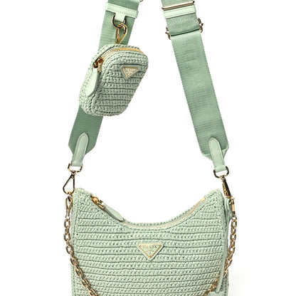 Prada Yarn Raffia Effect Crochet Re-Edition 2005 Shoulder Bag Acqua 10 of 13