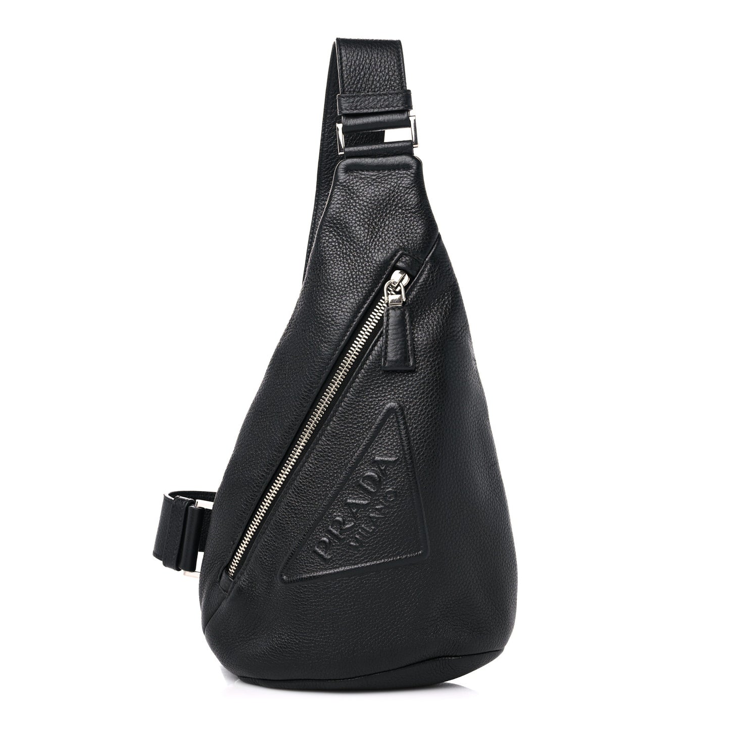 Vitello Daino Logo Embossed Cross Sling Backpack Black