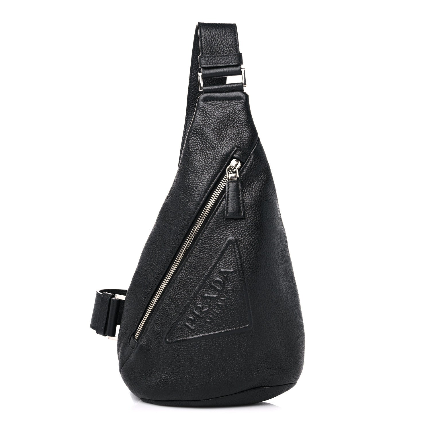Prada Vitello Daino Logo Embossed Cross Sling Backpack Black 1 of 8