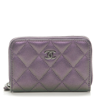 Chanel Metallic Lambskin Quilted Zip Around Coin Purse Wallet Dark Purple 1 of 8