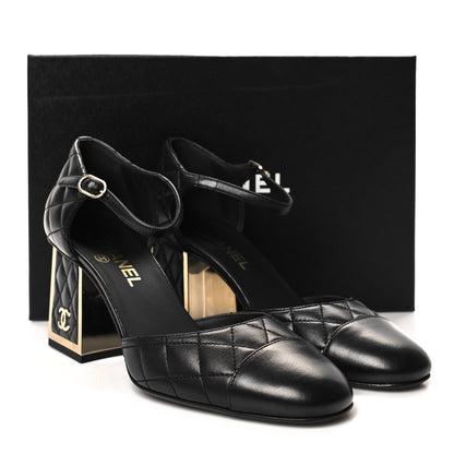 Chanel Lambskin Quilted Cap Toe Mary Jane Pumps 39 Black 9 of 9