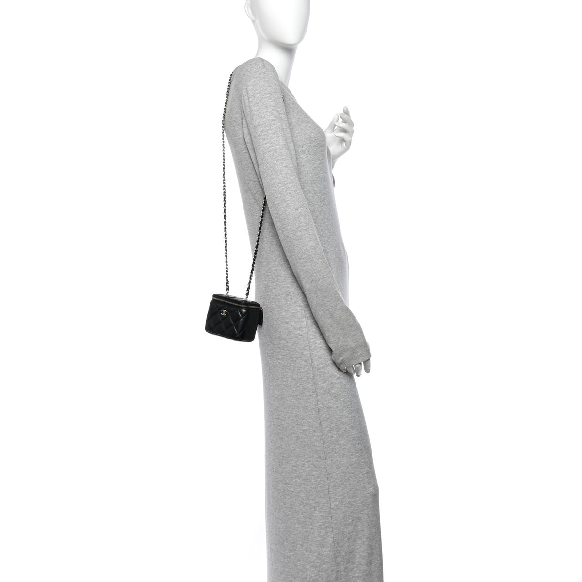 Caviar Quilted Mini Vanity Case With Chain Black