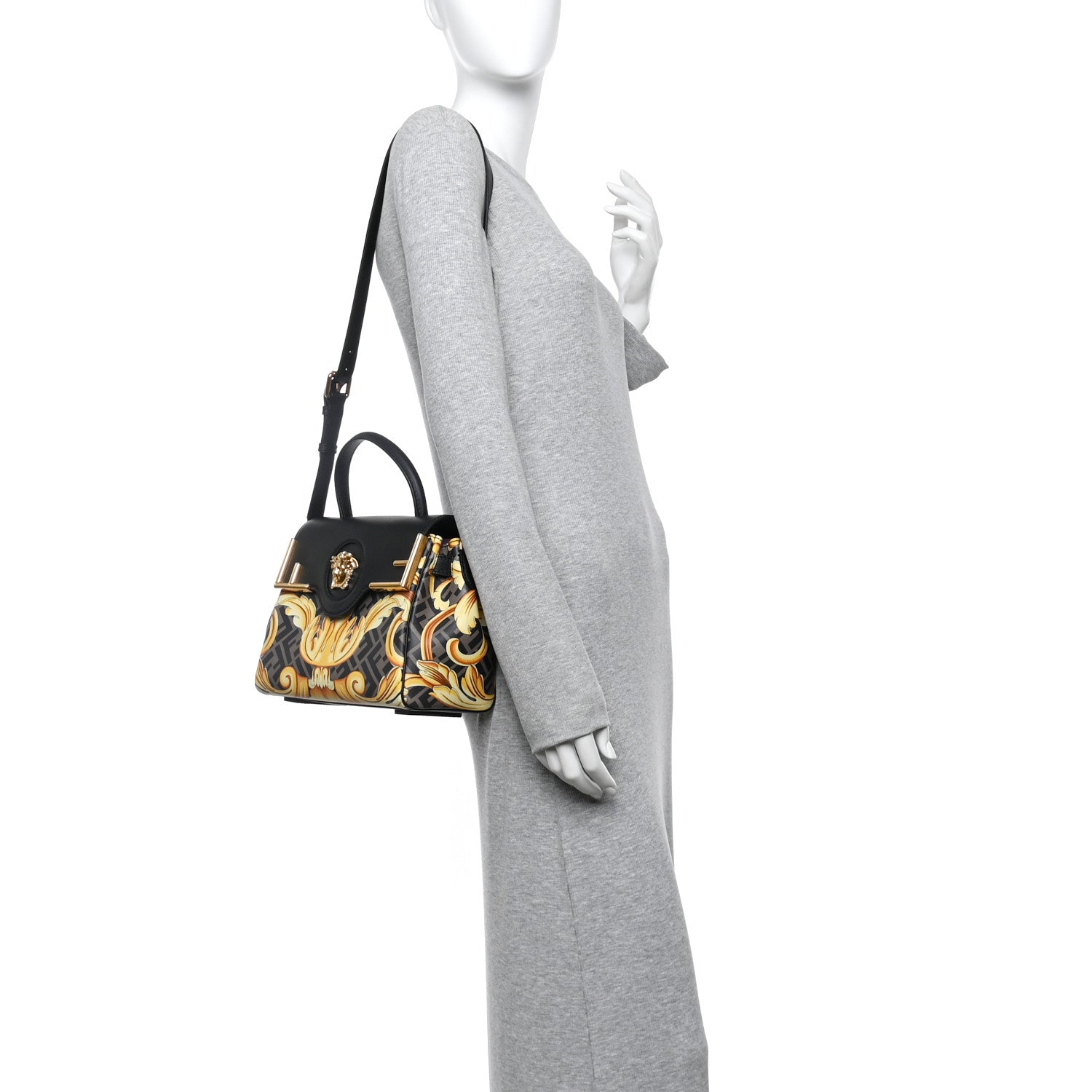 Versace X FENDI Grained Calfskin Fendace La Medusa Medium Top Handle Bag Black Multicolor 2 of 9