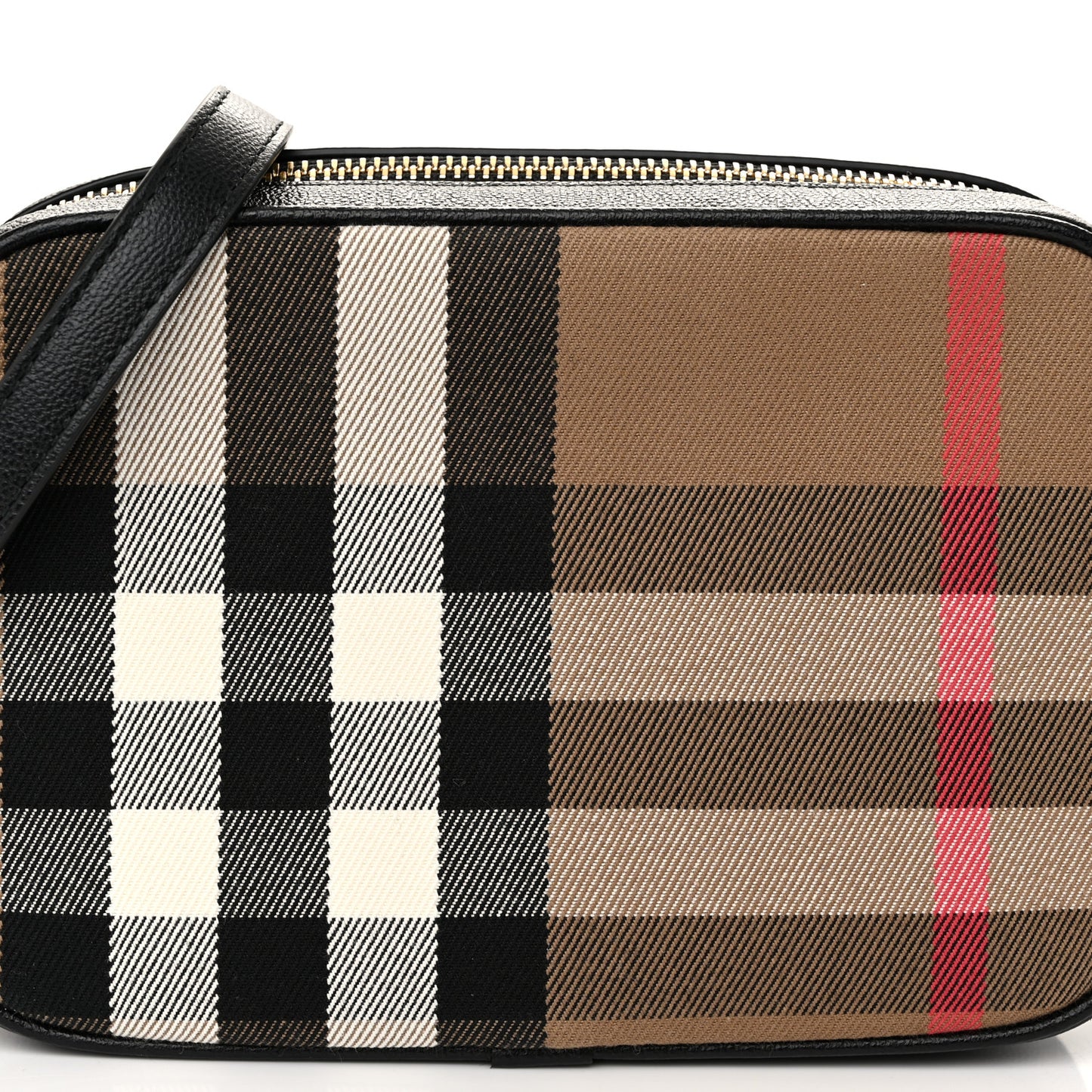 Giant Check Calfskin Small Camera Bag Black
