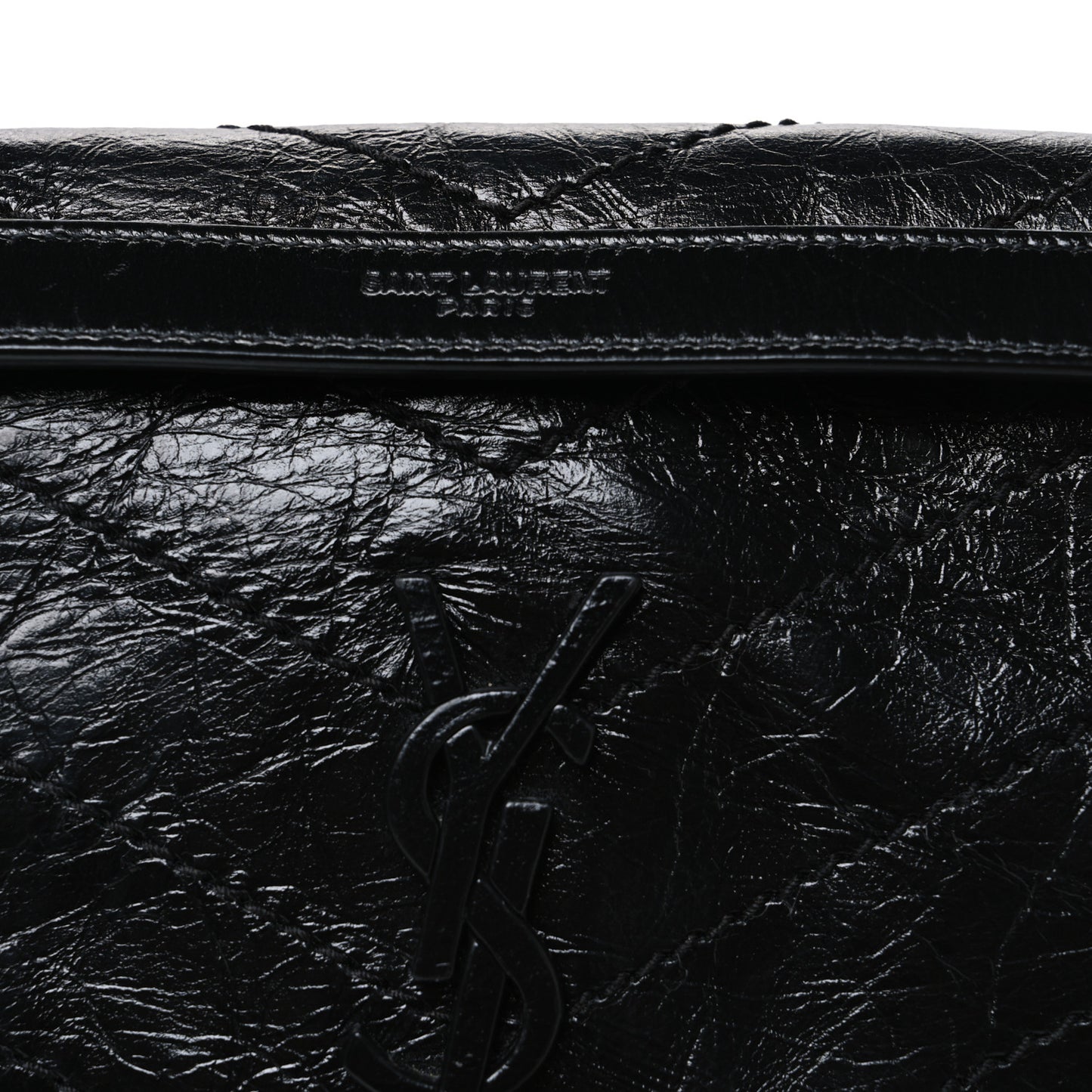 Crinkled Calfskin Matelasse Monogram Baby Niki Chain Satchel Black