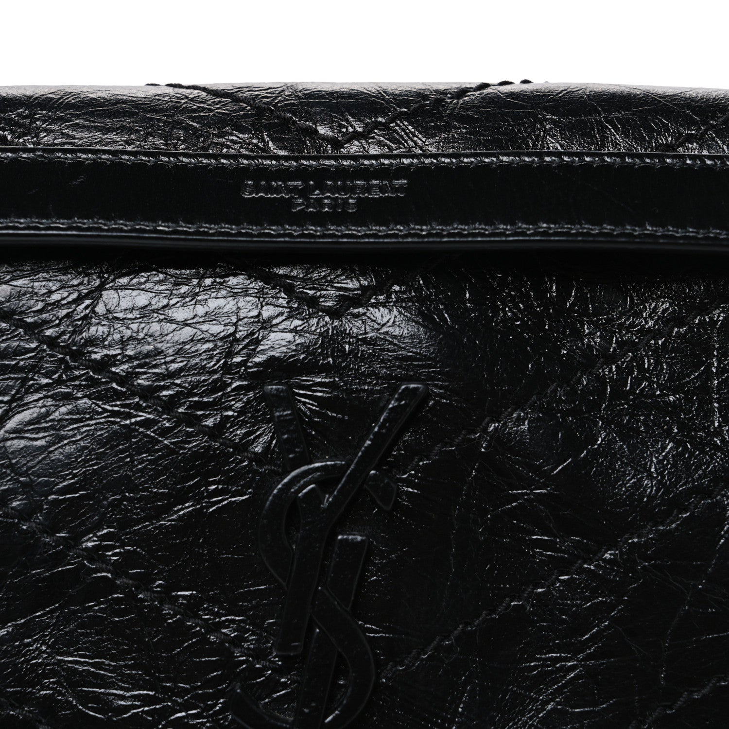 Saint Laurent Crinkled Calfskin Matelasse Monogram Baby Niki Chain Satchel Black 8 of 10
