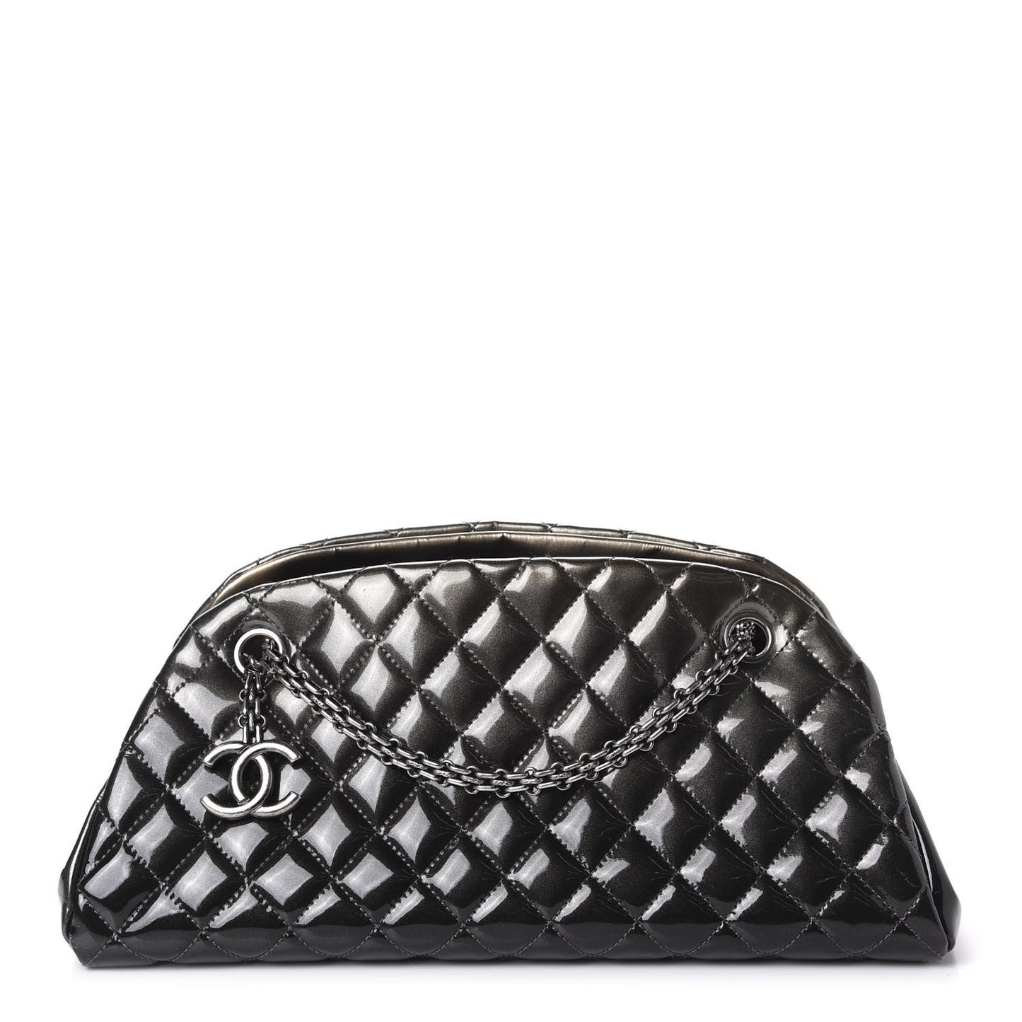 Metallic Patent Quilted Medium Just Mademoiselle Bowling Bag Silver Degrade