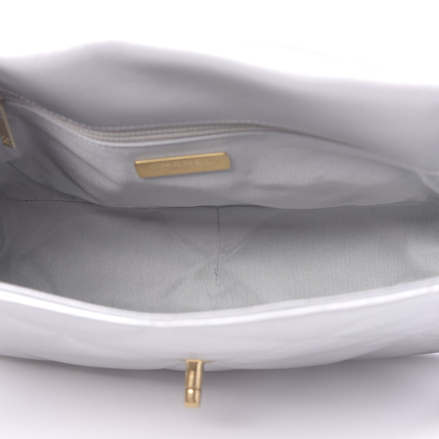 Metallic Goatskin Quilted Large 19 Flap Silver