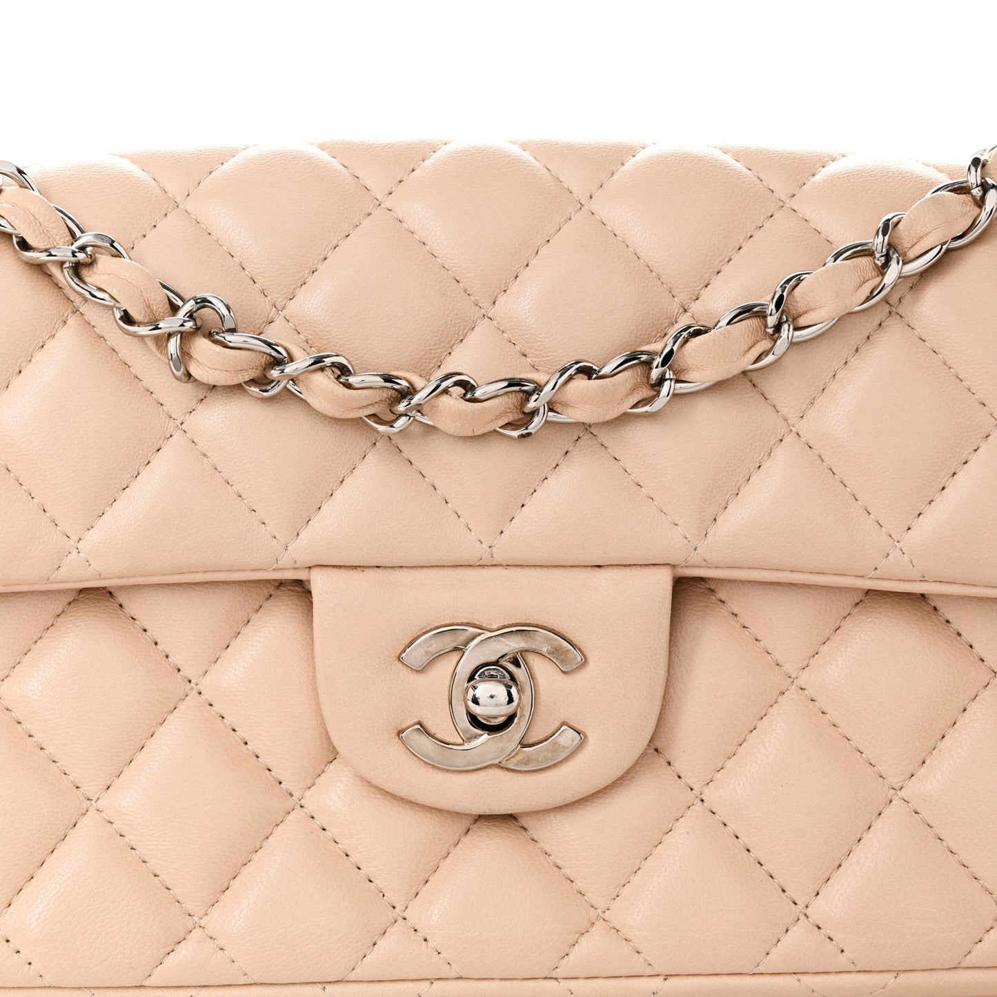 Lambskin Quilted East West Flap Beige