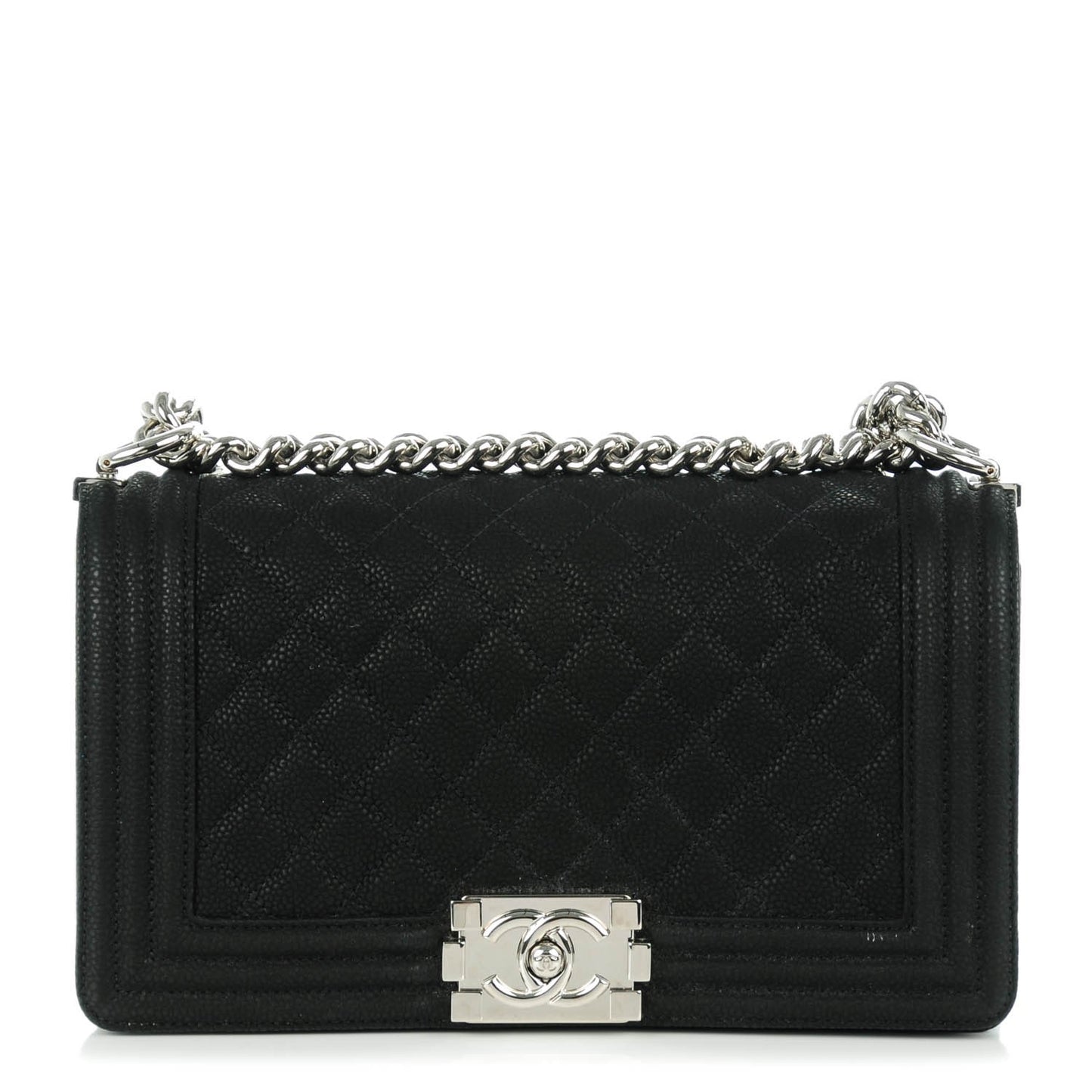 Iridescent Caviar Quilted Medium Boy Flap Black