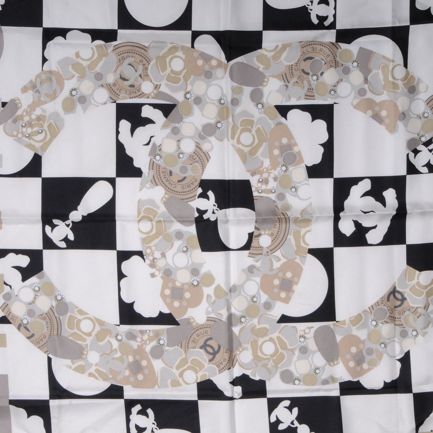 Silk CC Checkered Square Scarf Black White