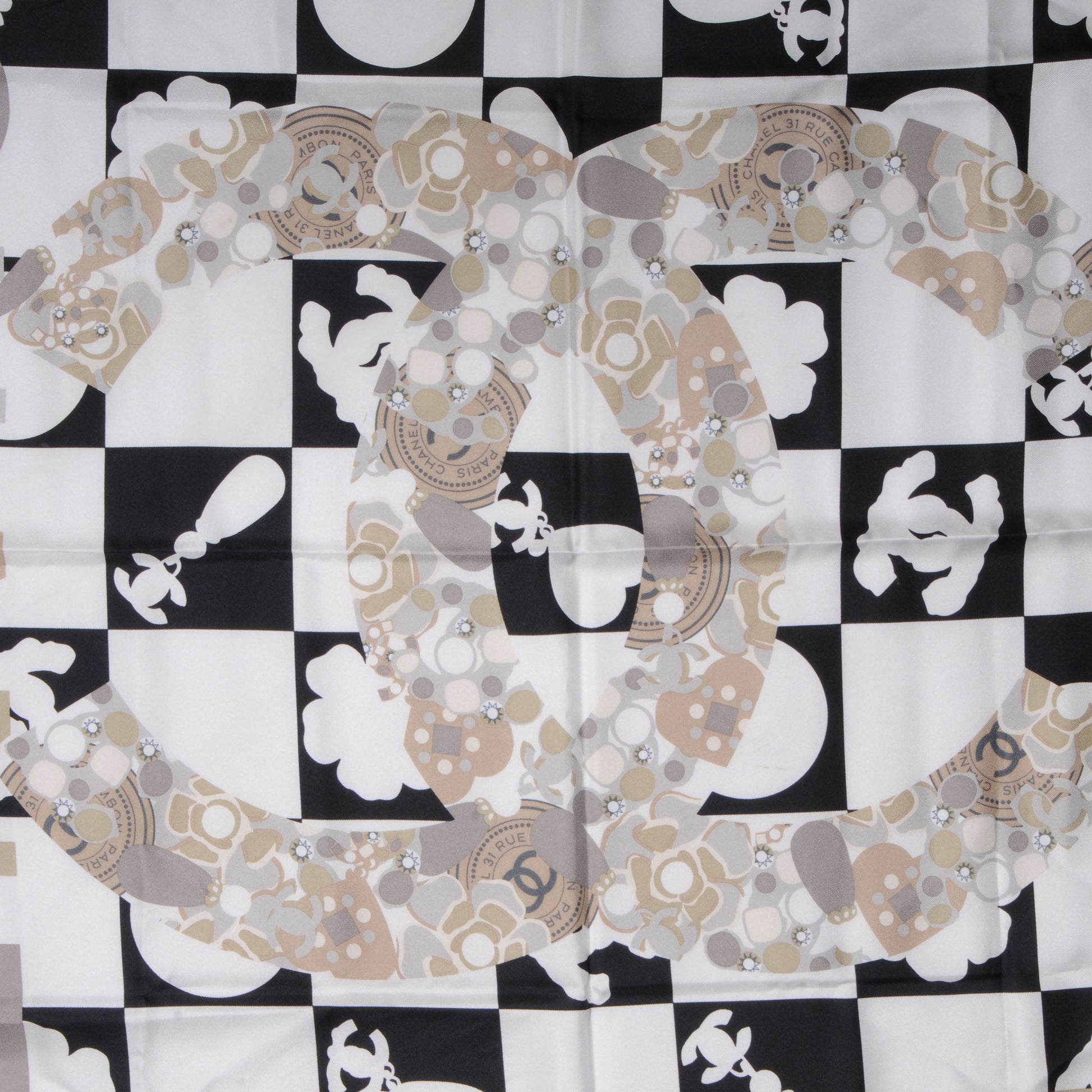 Chanel Silk CC Checkered Square Scarf Black White 1 of 4
