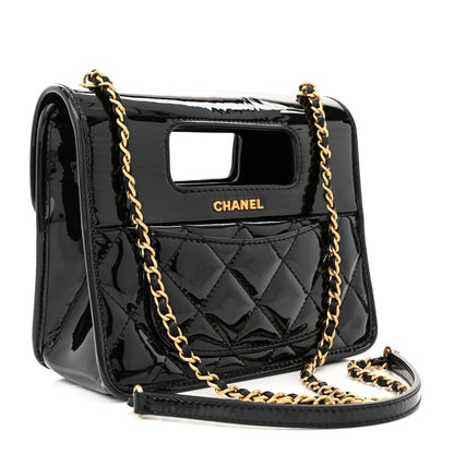 Chanel Patent Quilted Mini Graphic Catch Flap Black 3 of 12