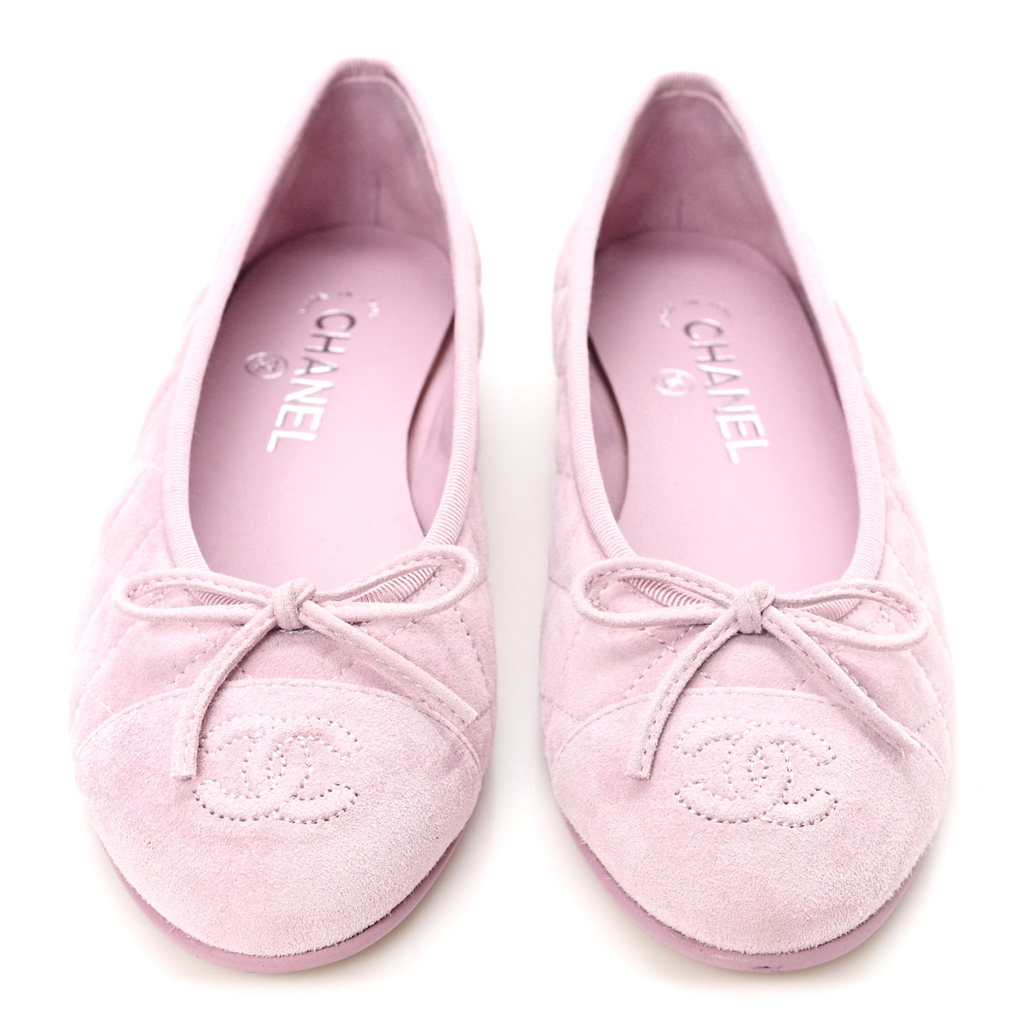 Suede Quilted Cap Toe CC Ballerina Flats 36 Light Pink