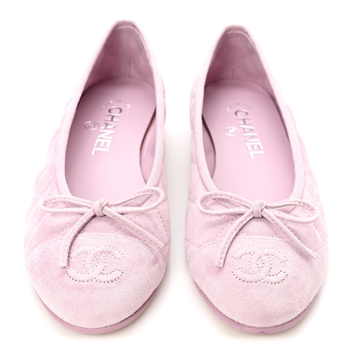 Chanel Suede Quilted Cap Toe CC Ballerina Flats 36 Light Pink 3 of 9