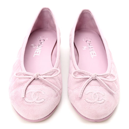 Chanel Suede Quilted Cap Toe CC Ballerina Flats 36 Light Pink 3 of 9