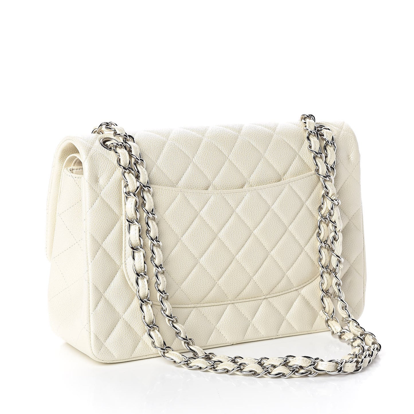 Pearly Caviar Quilted Jumbo Double Flap Dark White