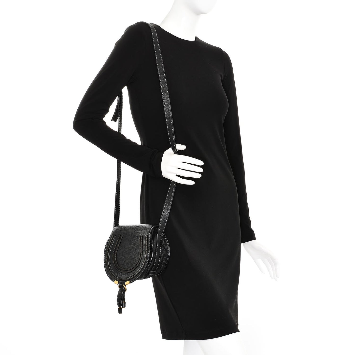 Calfskin Mini Marcie Round Crossbody Bag Black