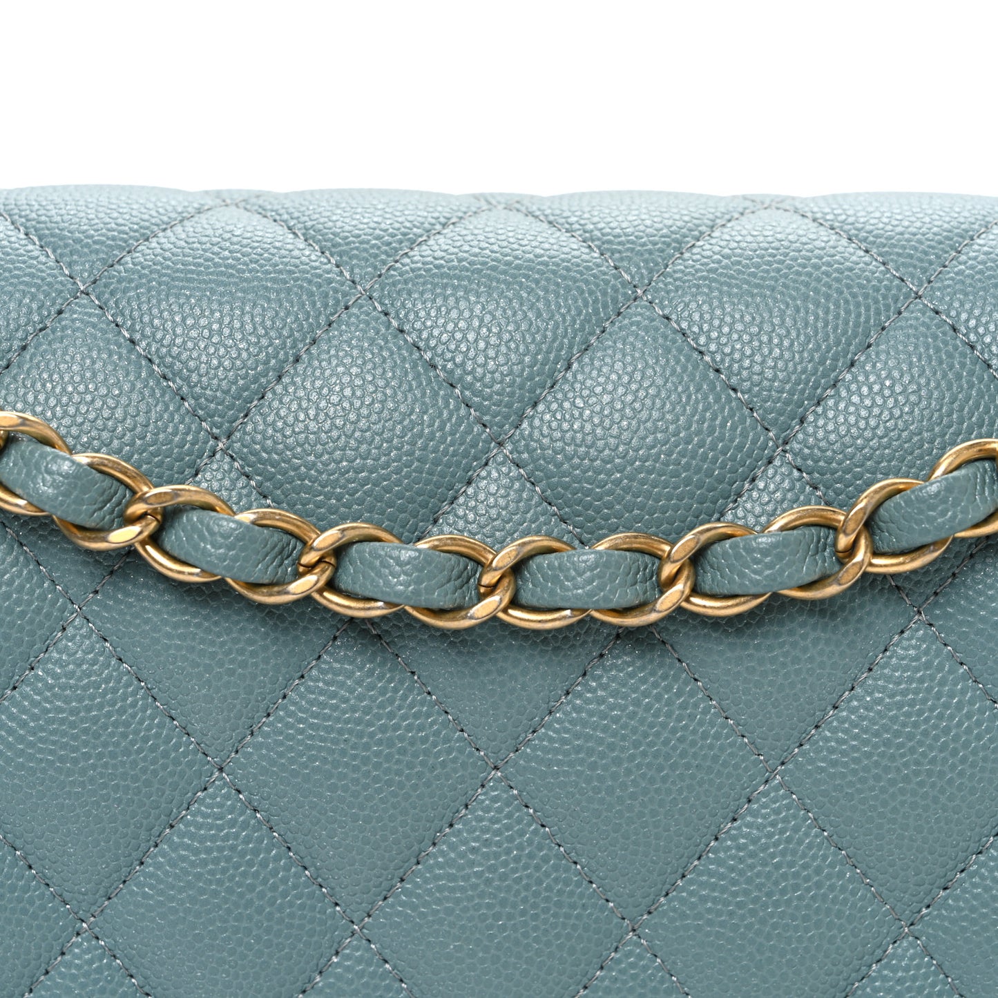 Iridescent Caviar Quilted Medium Double Flap Light Blue