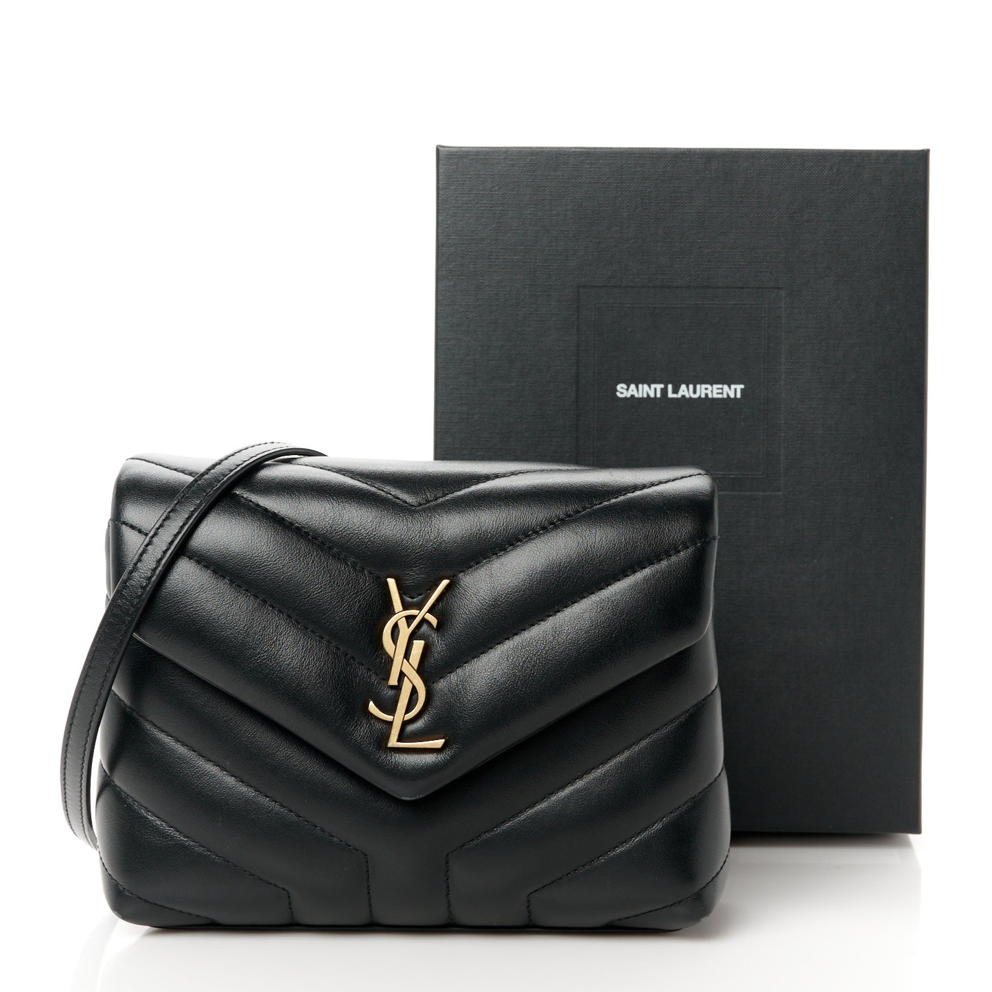 Calfskin Y Quilted Monogram Toy Loulou Crossbody Bag Black