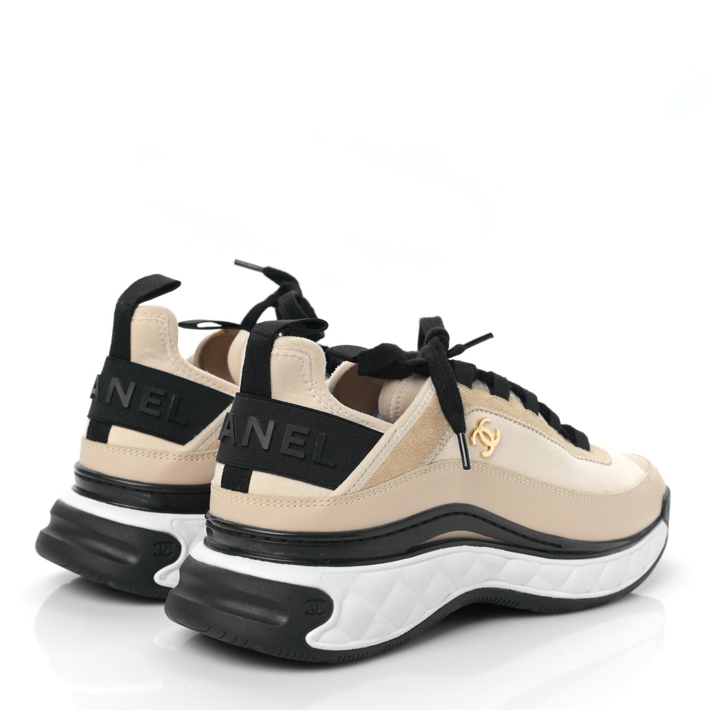 Velvet Calfskin Mixed Fibers CC Sneakers 41 Beige