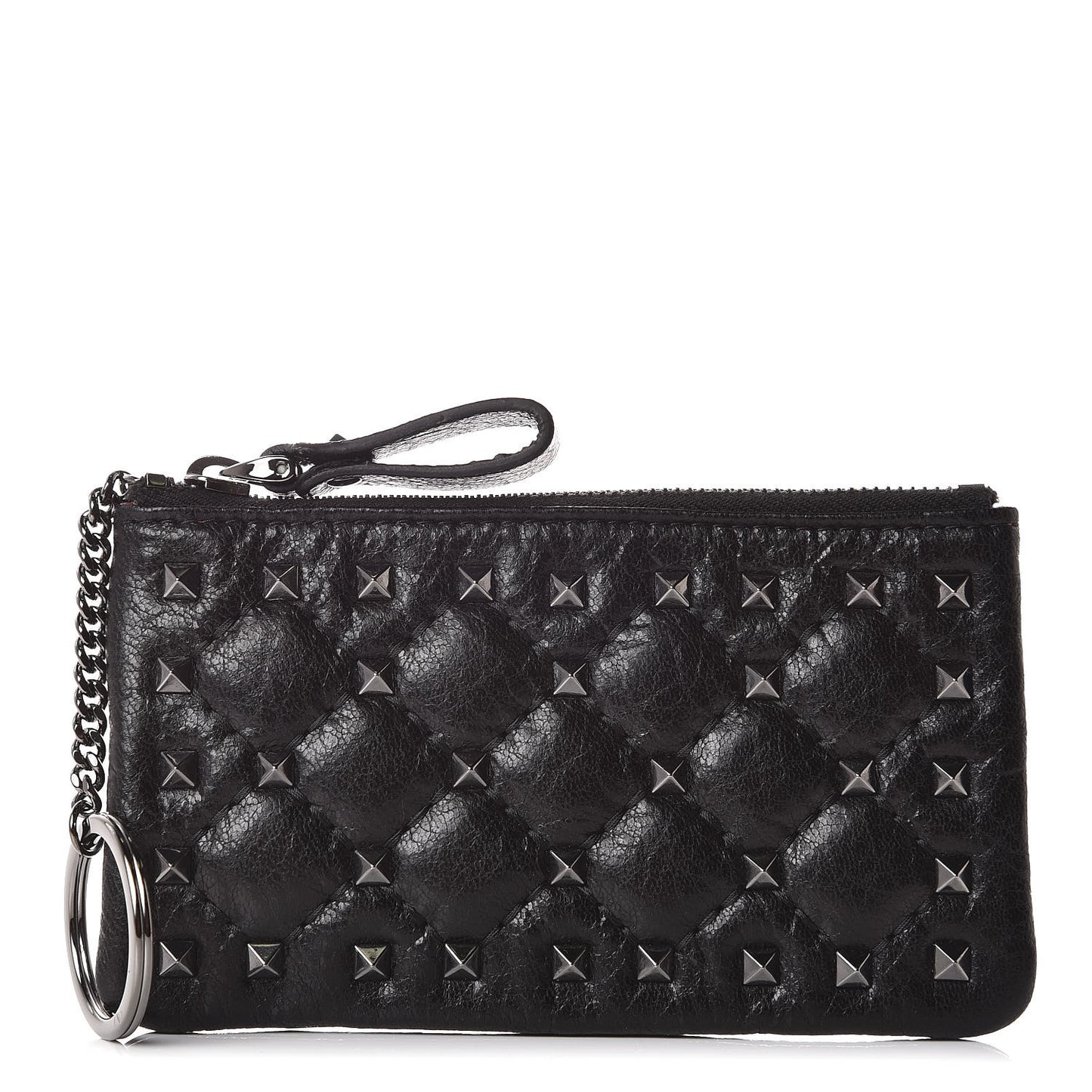Craquele Nappa Rockstud Spike Key Pouch Black