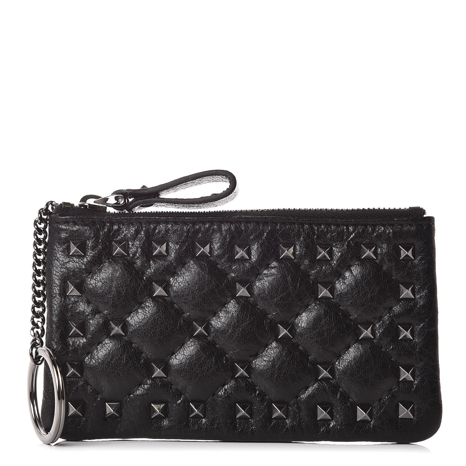 Valentino Garavani Craquele Nappa Rockstud Spike Key Pouch Black 1 of 7