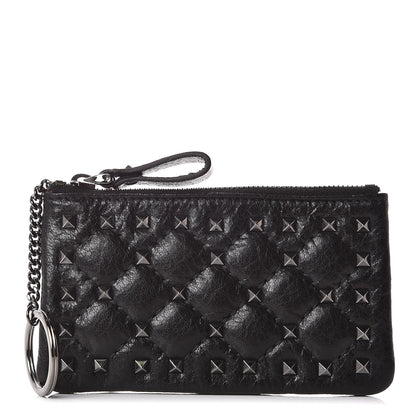Valentino Garavani Craquele Nappa Rockstud Spike Key Pouch Black 1 of 7