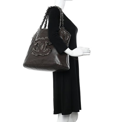 Chanel Tweed Lambskin Drawstring Tweedy Tote Brown 2 of 12