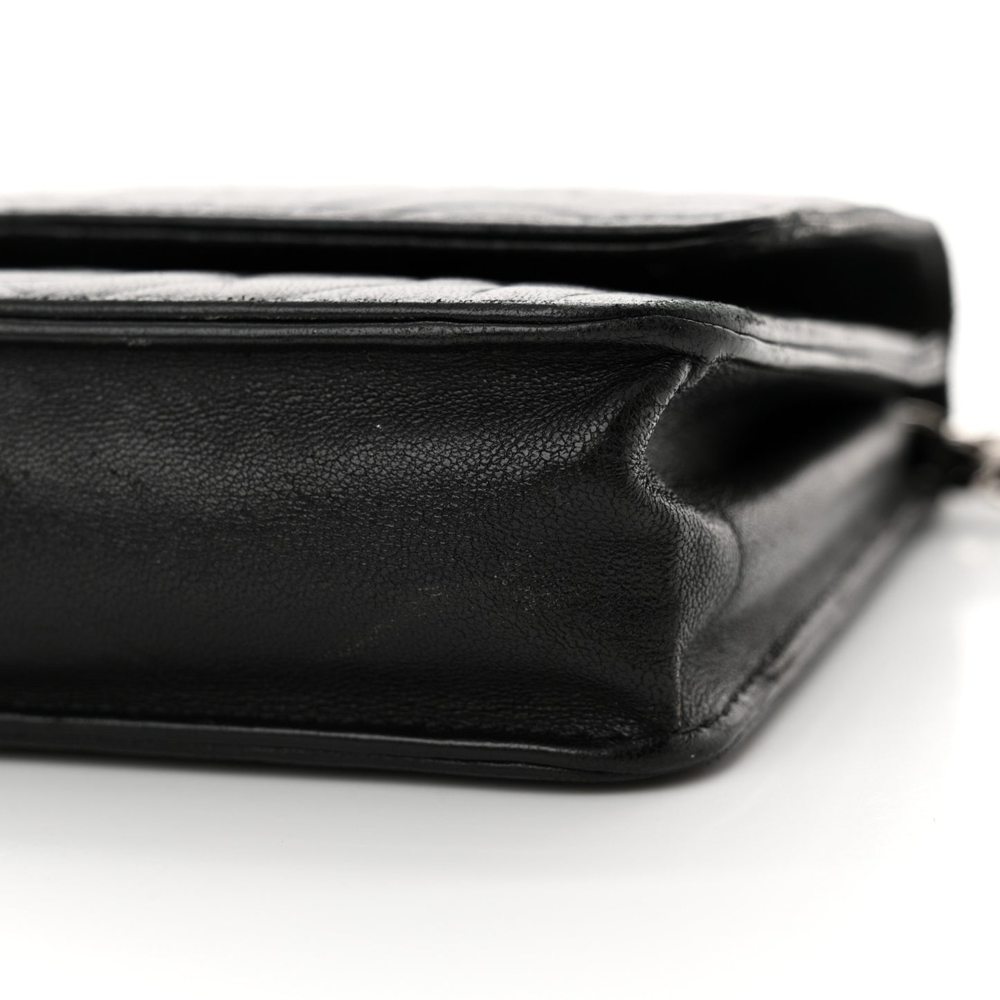Lambskin Camellia Embossed Wallet on Chain WOC Black