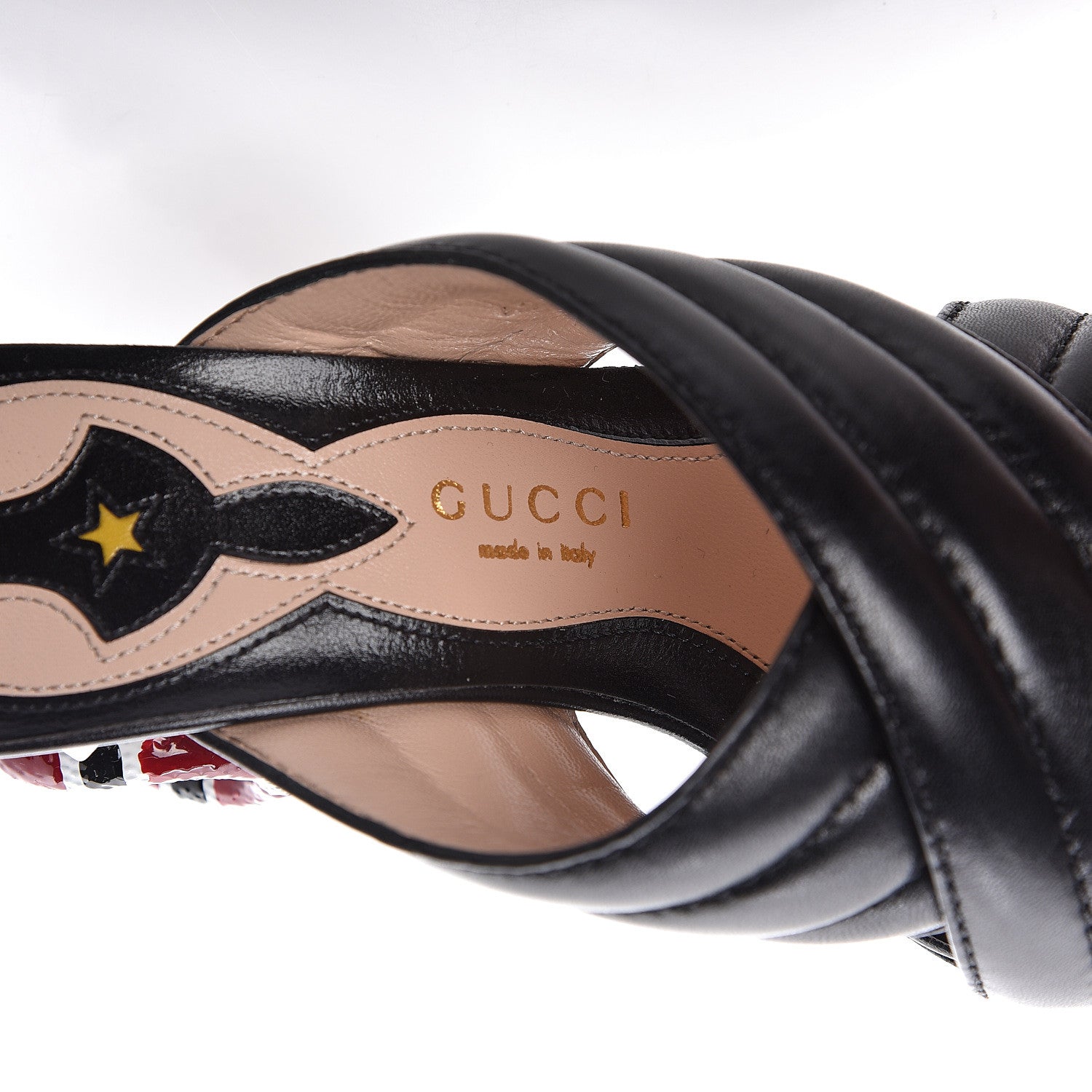 Gucci Malaga Kid Kingsnake Webby Crossover High Heel Slide Sandals 37.5 Black 7 of 14