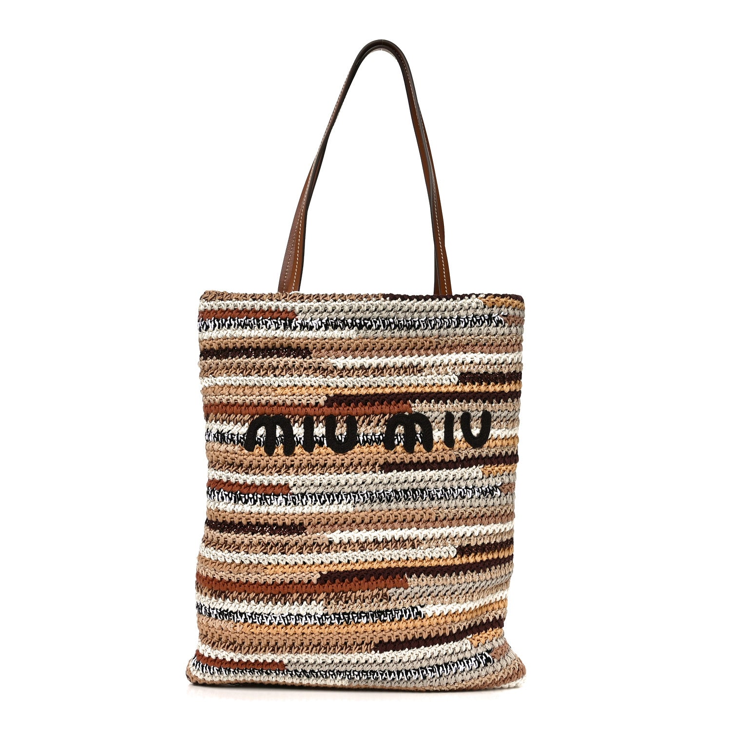 Miu Miu Cotton Crochet Stripe Vertical Tote Bag Naturale 1 of 8