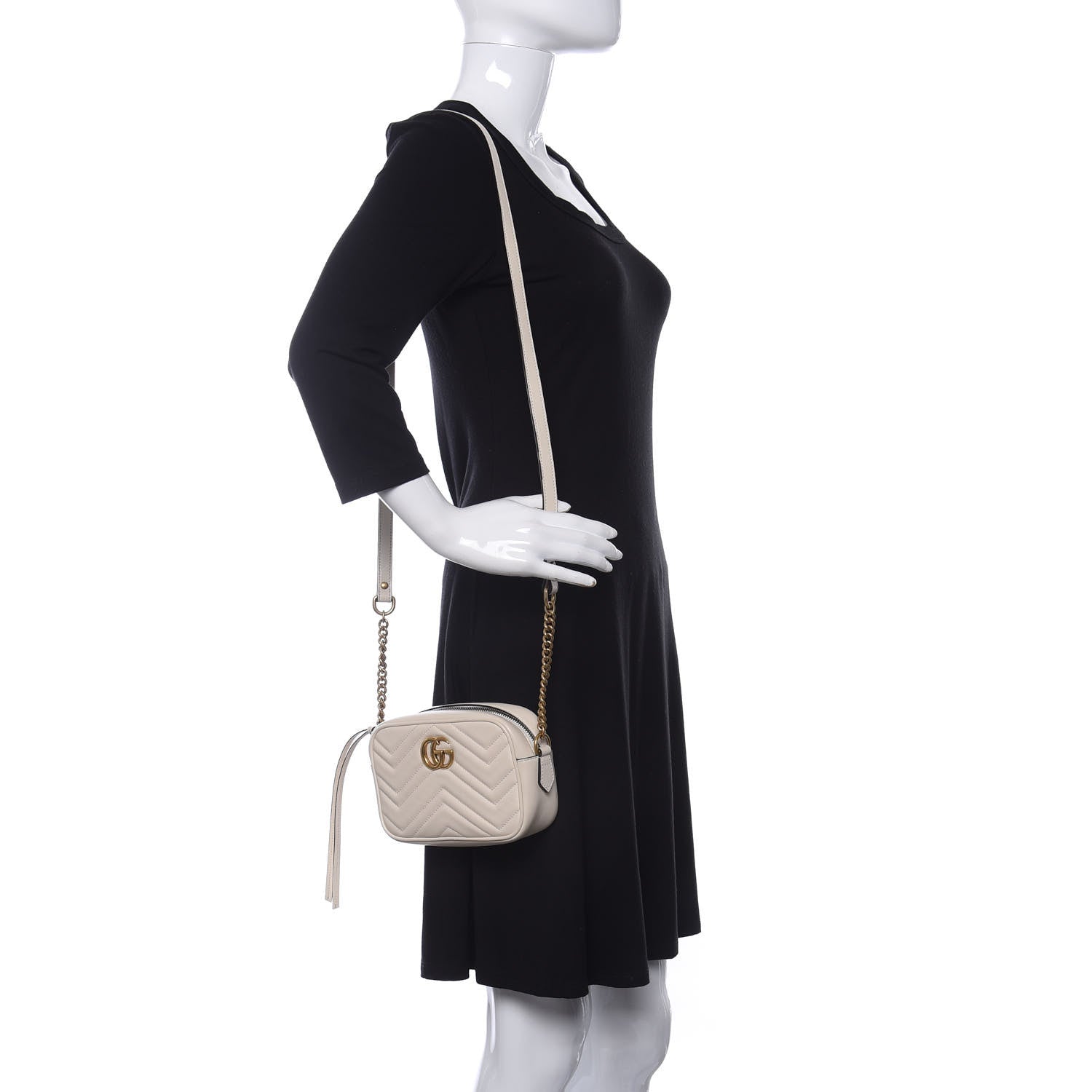 Gucci Calfskin Matelasse Mini GG Marmont Chain Shoulder Bag White 2 of 14