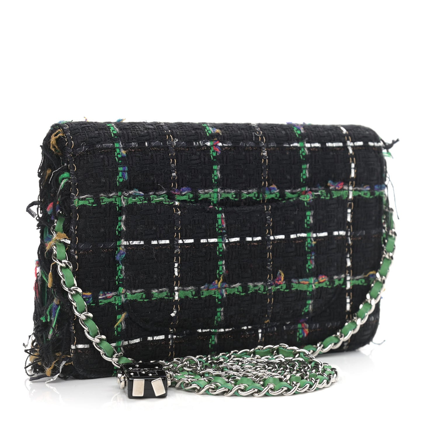 Tweed Fringe Wallet On Chain WOC Black Green