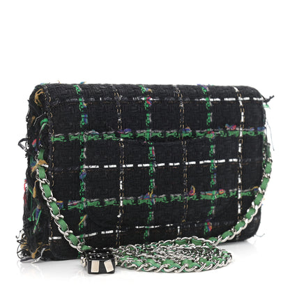 Chanel Tweed Fringe Wallet On Chain WOC Black Green 3 of 10