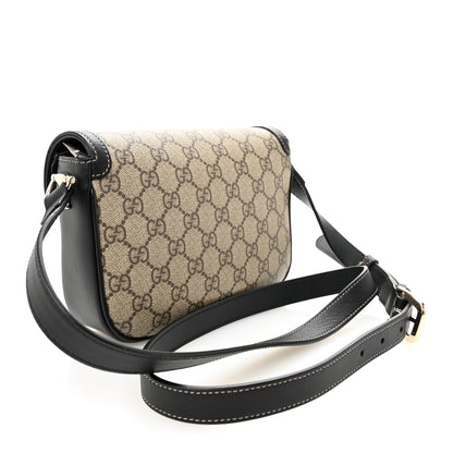Gucci GG Supreme Monogram Horsebit 1955 Soft Small Shoulder Bag Beige Black 3 of 11