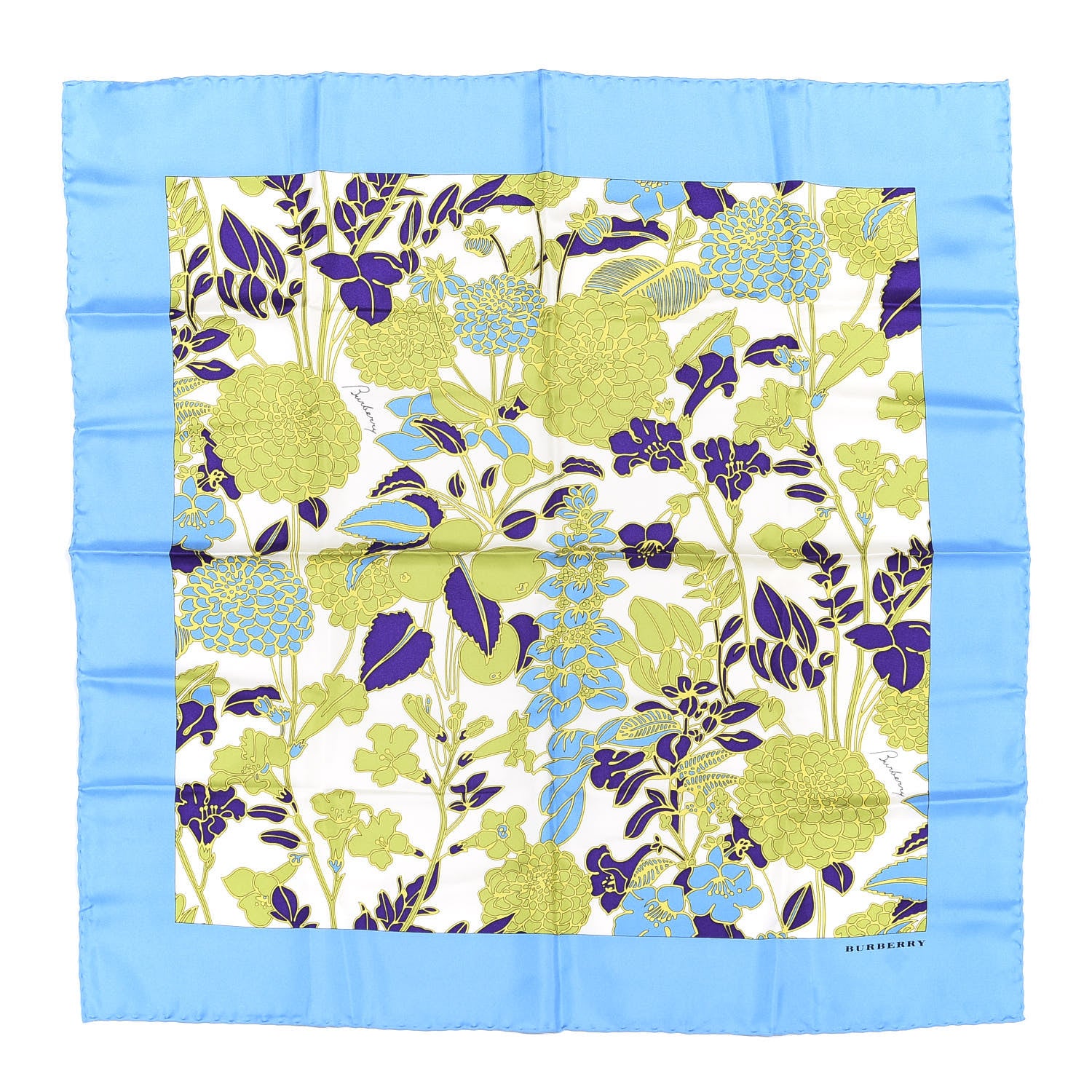 Burberry Silk Floral Print Square Scarf Blue 1 of 7