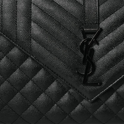 Saint Laurent Grain De Poudre Textured Mixed Matelasse Triquilt Medium Monogram Monochrome Satchel Black 8 of 10