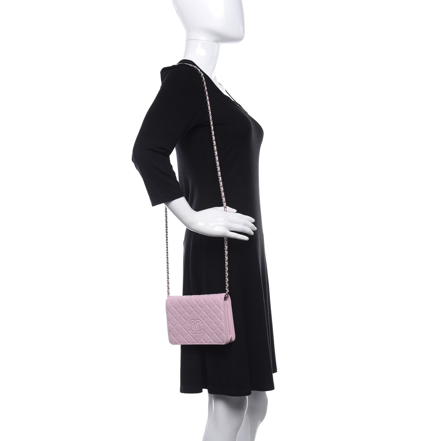 Goatskin Quilted Diamond CC Wallet On Chain WOC Pink