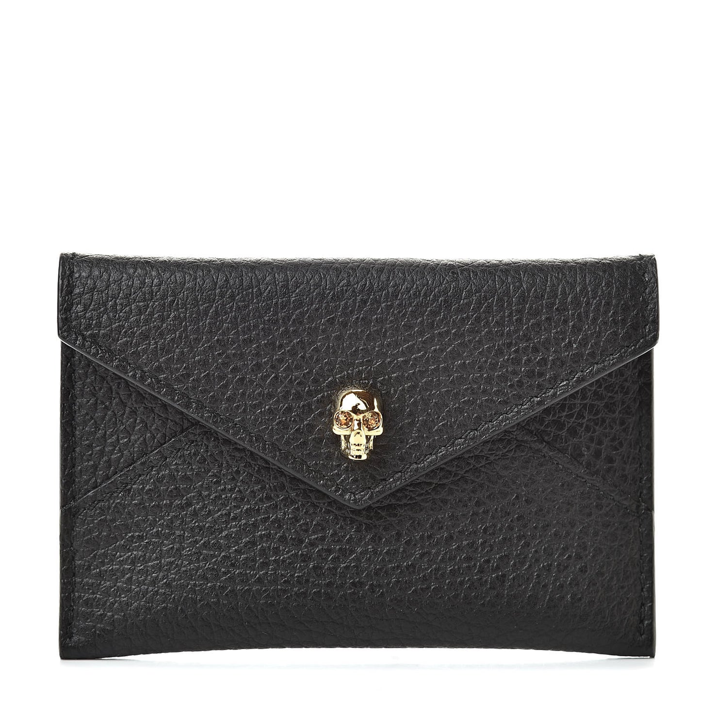 Calfskin Skull Envelope Card Holder Black