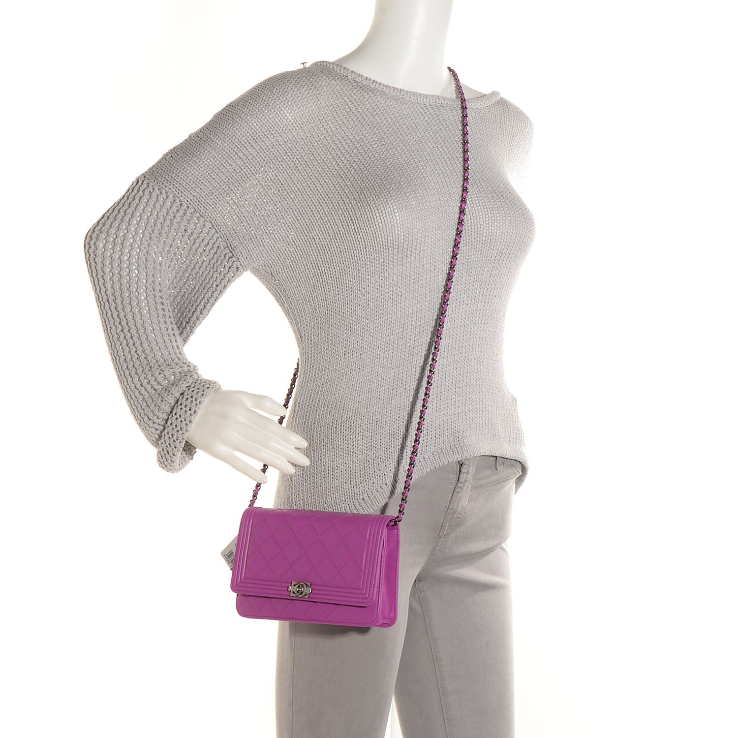 Chanel Lambskin Boy Wallet On Chain WOC Pink 2 of 9